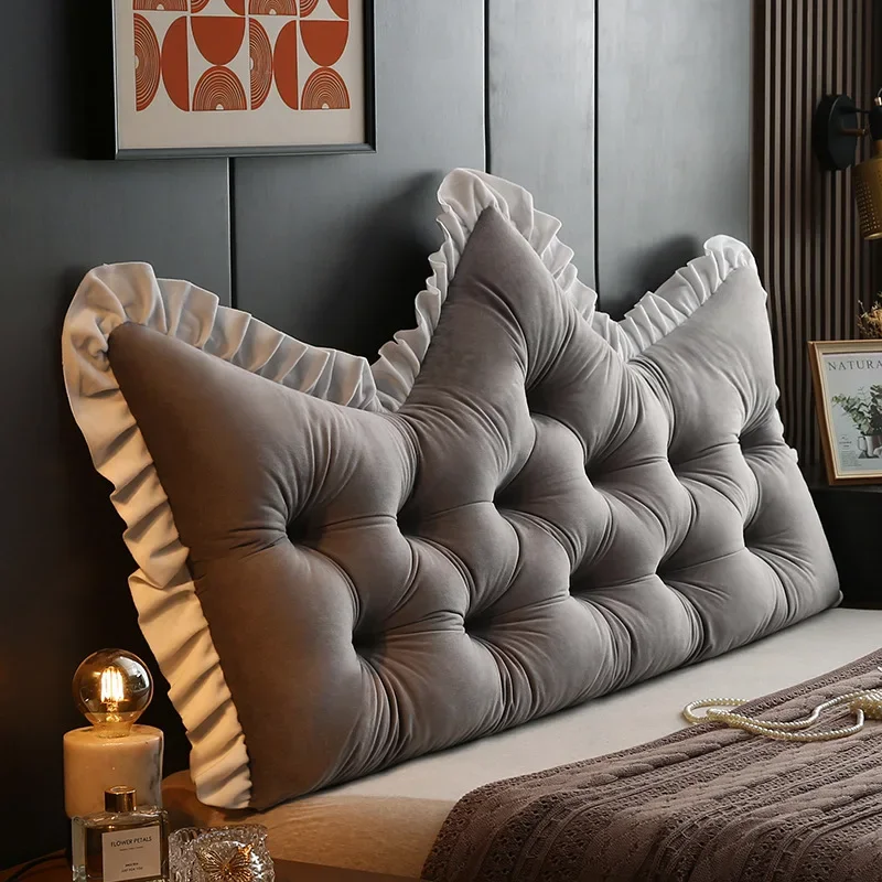 Princess Style Fabric Bedroom Cushion Skin Friendly Crystal Velvet with Lace Headboard Cushion Bed Strap Style Pillow Backrest