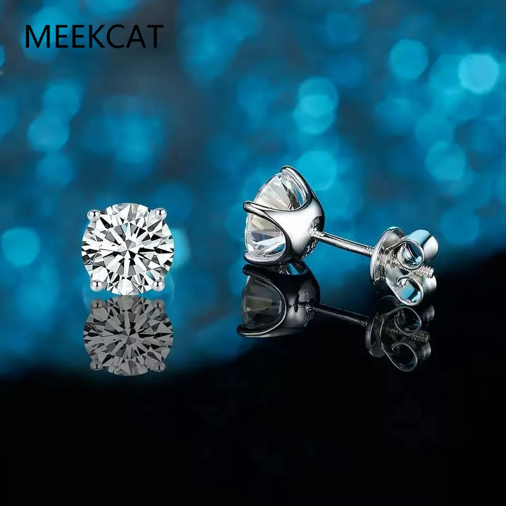 Moissanite Earrings Shinning 4 Prongs Ear Stud 925 Sterling Silver D Color for Women Wedding Fine Jewelry Brincos de Prata