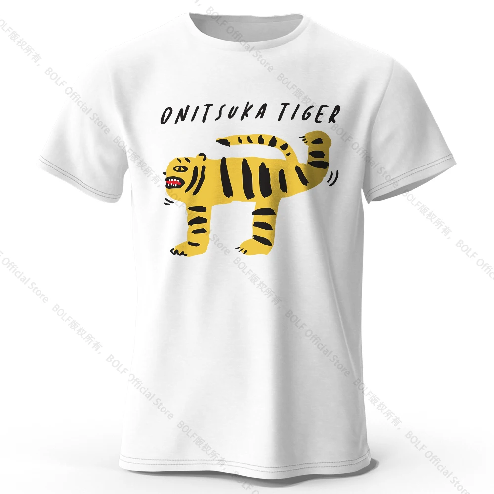 Onitsuka Tiger Cartoon Printed Men's Harajuku Funny T Shirt Oversized Y2k Graphic Tees for  Tops Fashion Streetwear