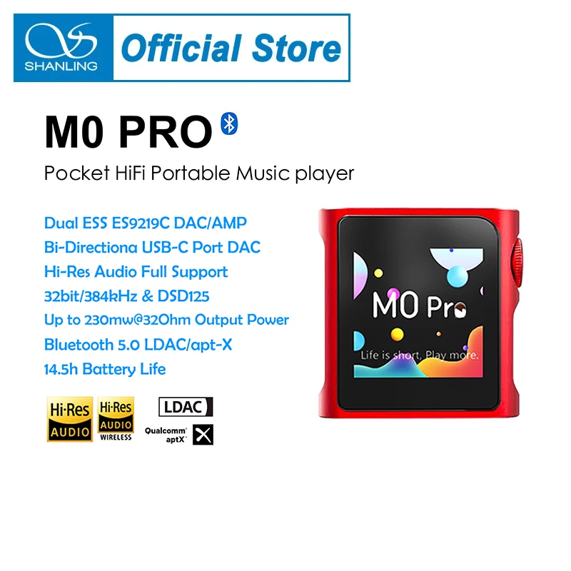 SHANLING M0 Pro Portable Hi-Res Music Player MP3 2*ES9219C DAC Two-Way Bluetooth 5.0 LDAC/SBC/AAC Support USB Digital Audio