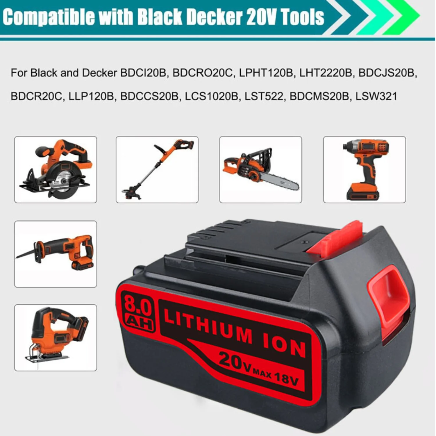 1/2/4 Uds LB2X4020 8.0Ah reemplazar para Black & Decker 20V batería Pin LBXR20-OPE LB20 LBX20 LB2X4020-OPE traje para herramientas inalámbricas