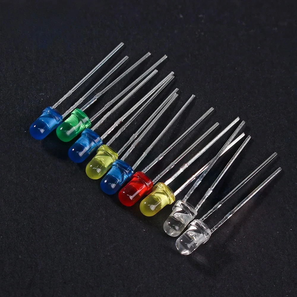 100PCS 3mm F3 LED Diode Kit Ultra Bright White/Yellow/Red/Green/Blue Assorted Colors LED Diode for Electronic Diy Kit