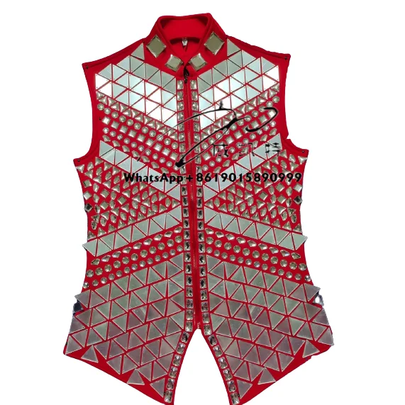 

Stage Show Laser Glass Reflective Mirror Jacket Silver Golden Sparkly Dancer Mirror Suit Costume for Man