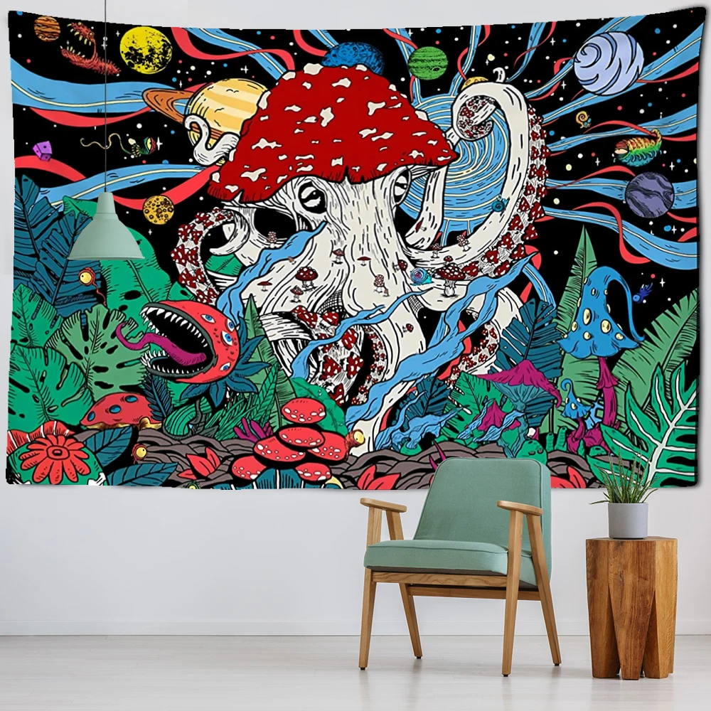 Planet Abstract Mushroom Tapestry Wall Hanging Witchcraft Psychedelic Colorful Dormitory Aesthetics Room Decor Background Cloth image 2
