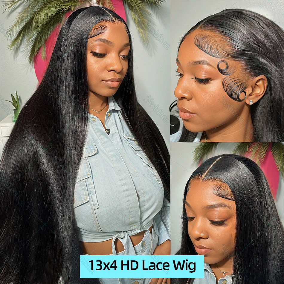 Wig lurus tulang renda depan Wig rambut manusia Remy Brasil 13x4 HD Wig Frontal renda transparan ketebalan 250 telah ditanami