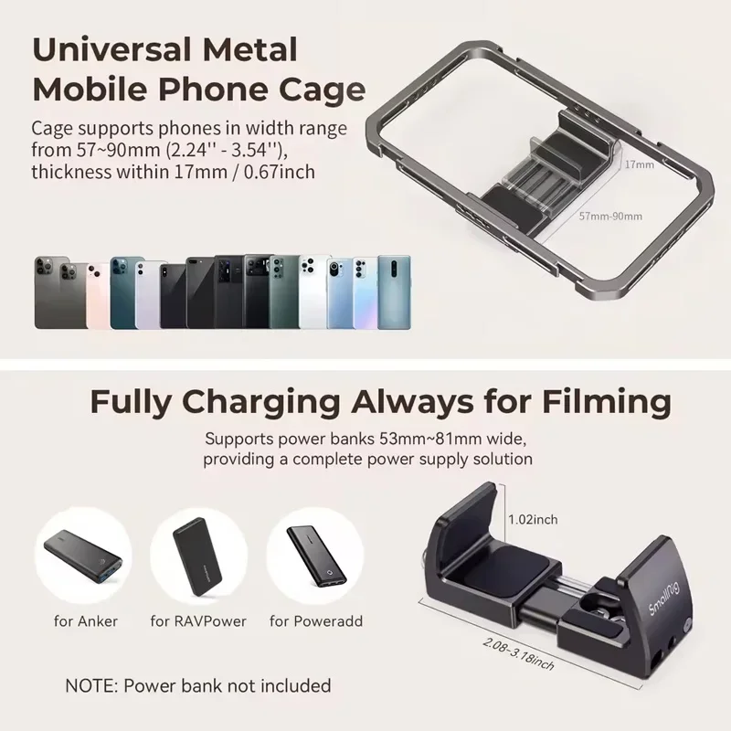 SmallRig Universal Phone Video Rig Kit for iPhone,Smartphone with Tripod Mic LED Light Side Handle Power Bank Holderm -3384C