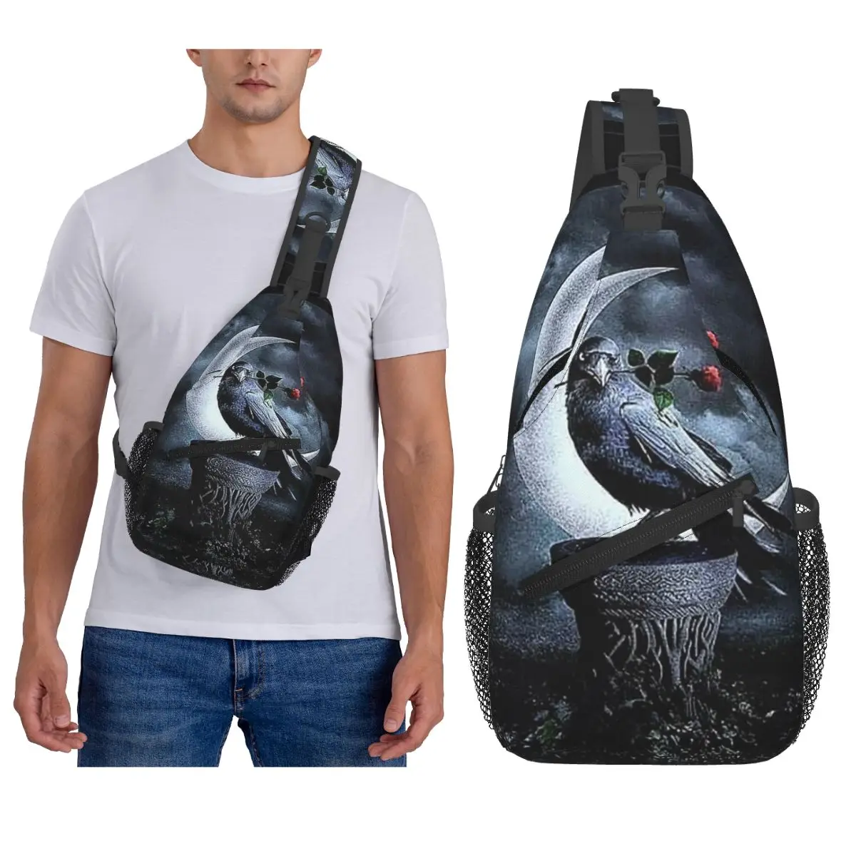

Raven Rage Halloween Witch Gothic Scary Crow Chest Bag Men Sling Crossbody Backpack Chest Bag Traveling Daypack Shoulder Bag