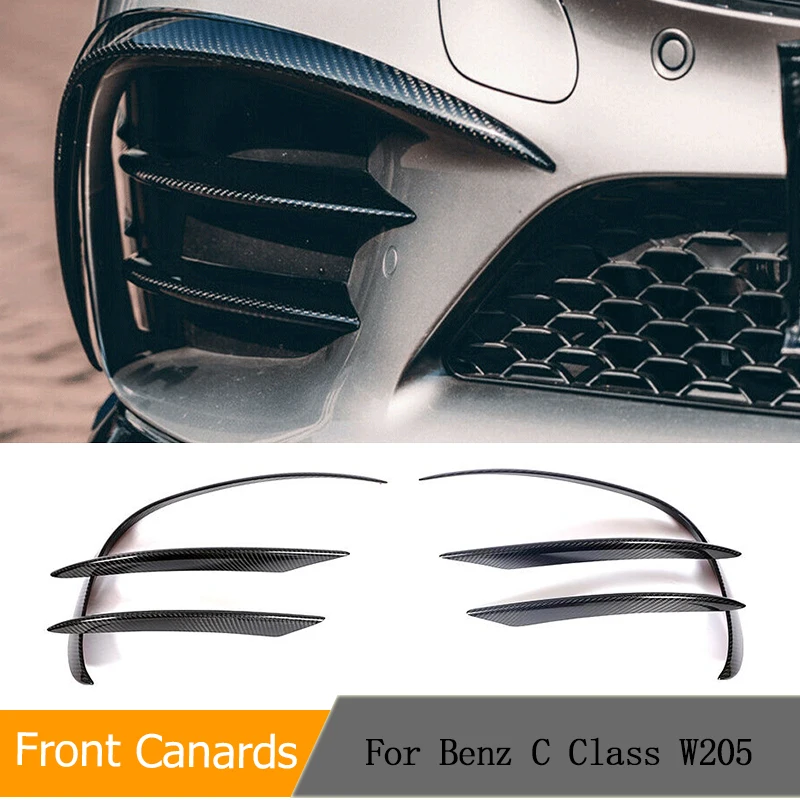 Carbon Fiber Car Front Bumper Fins Air Vent Trims For Mercedes Benz C Class W205 C205 A205 C200 C300 2019 2020 Front Canards