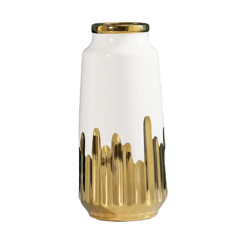 

White Gold Vase Ceramic Vase Home Decor Living Room Tv Cabinet Hydroponic Flowers White And Gold Vase For Living Room, Hotel,