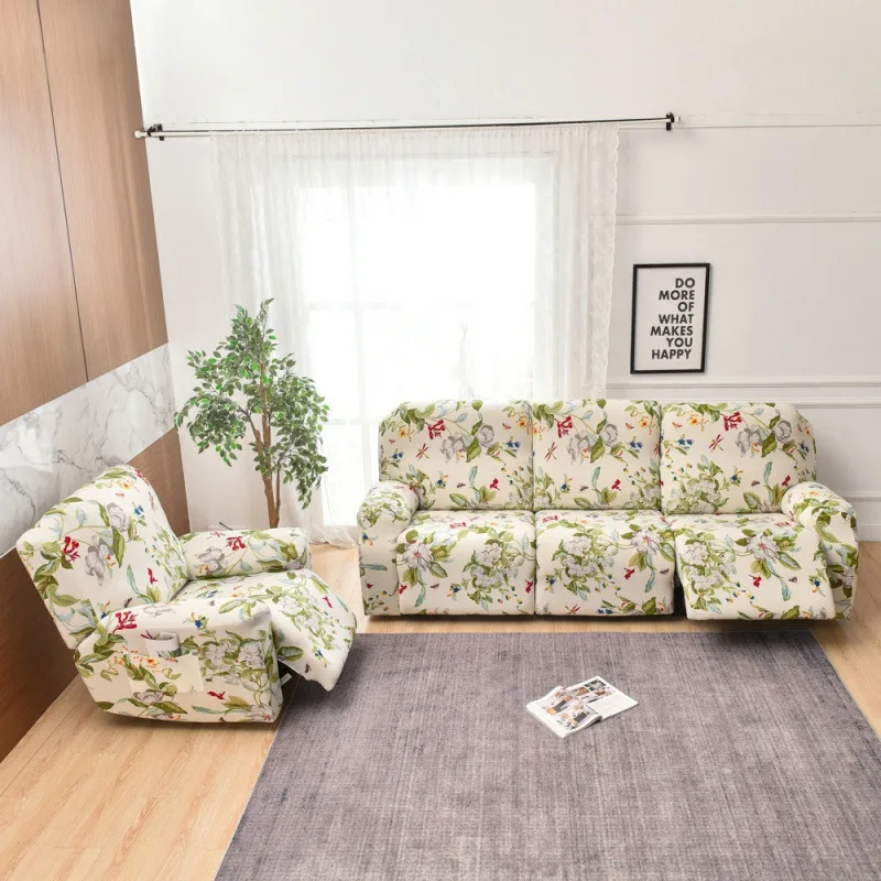 Three Seat Functional Recliner Sofa Cover Full Wrap Stretch Furniture Protector Printed Geometric Floral Patterns Indoor Living