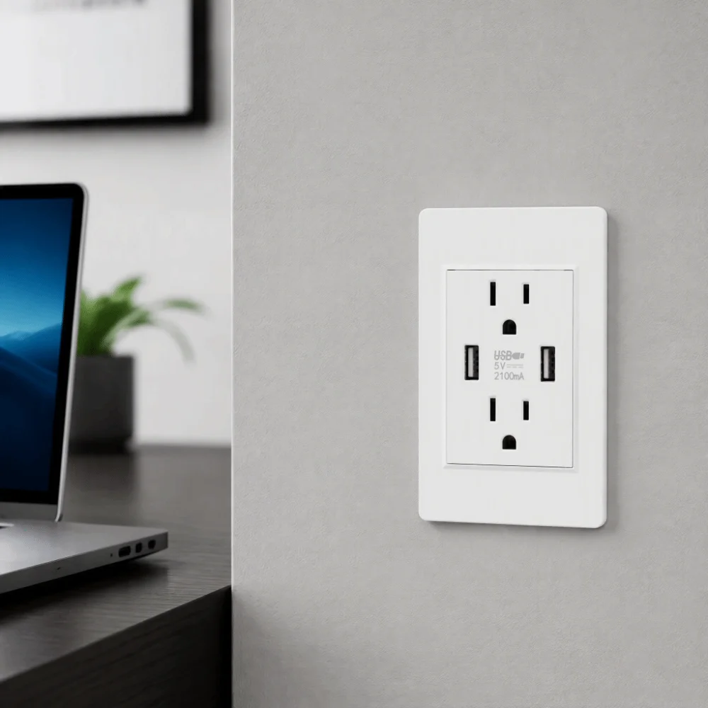 Durable White USB Wall Outlet 10A Fast Charging Charging Power Outlet AC USB Outlet Wall Mount