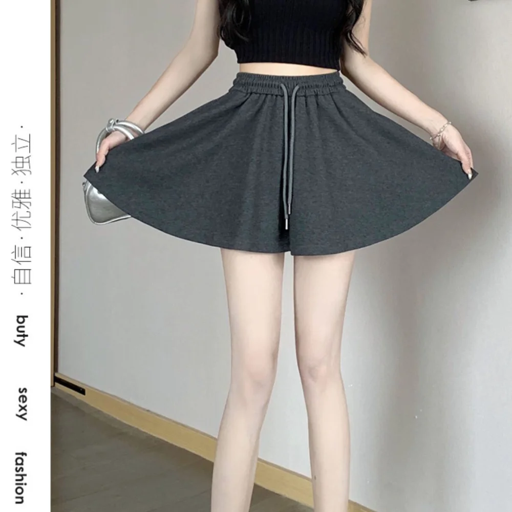 terylene Ballet Puffy Shorts new pleated plain Casual Wide Leg Shorts Elegant Elastic-waisted shorts women