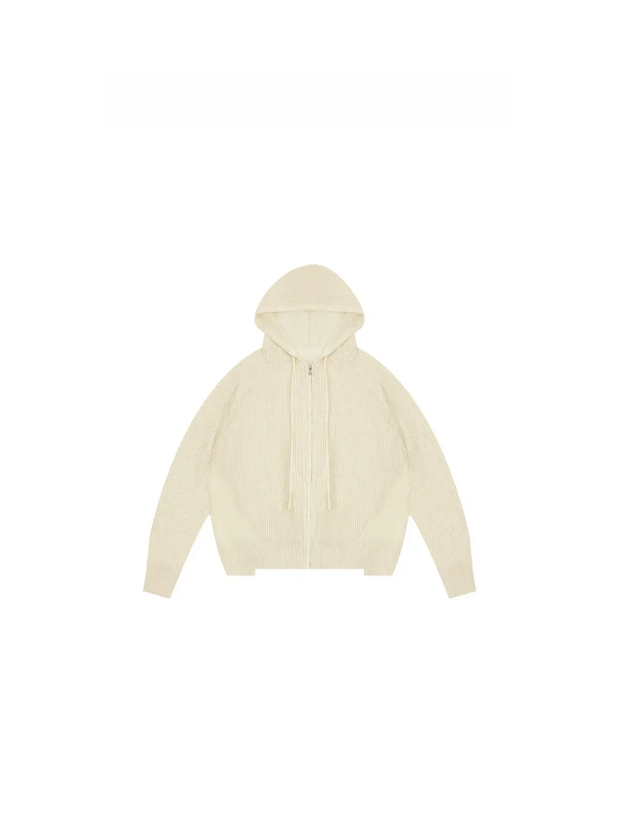 

Laid-ba Chic Hooded Knitted Cardigan Coat Casual Loose Fit Long Sve Soft Acrylic Nylon Polyester Wool Silk Blend Autumn ...