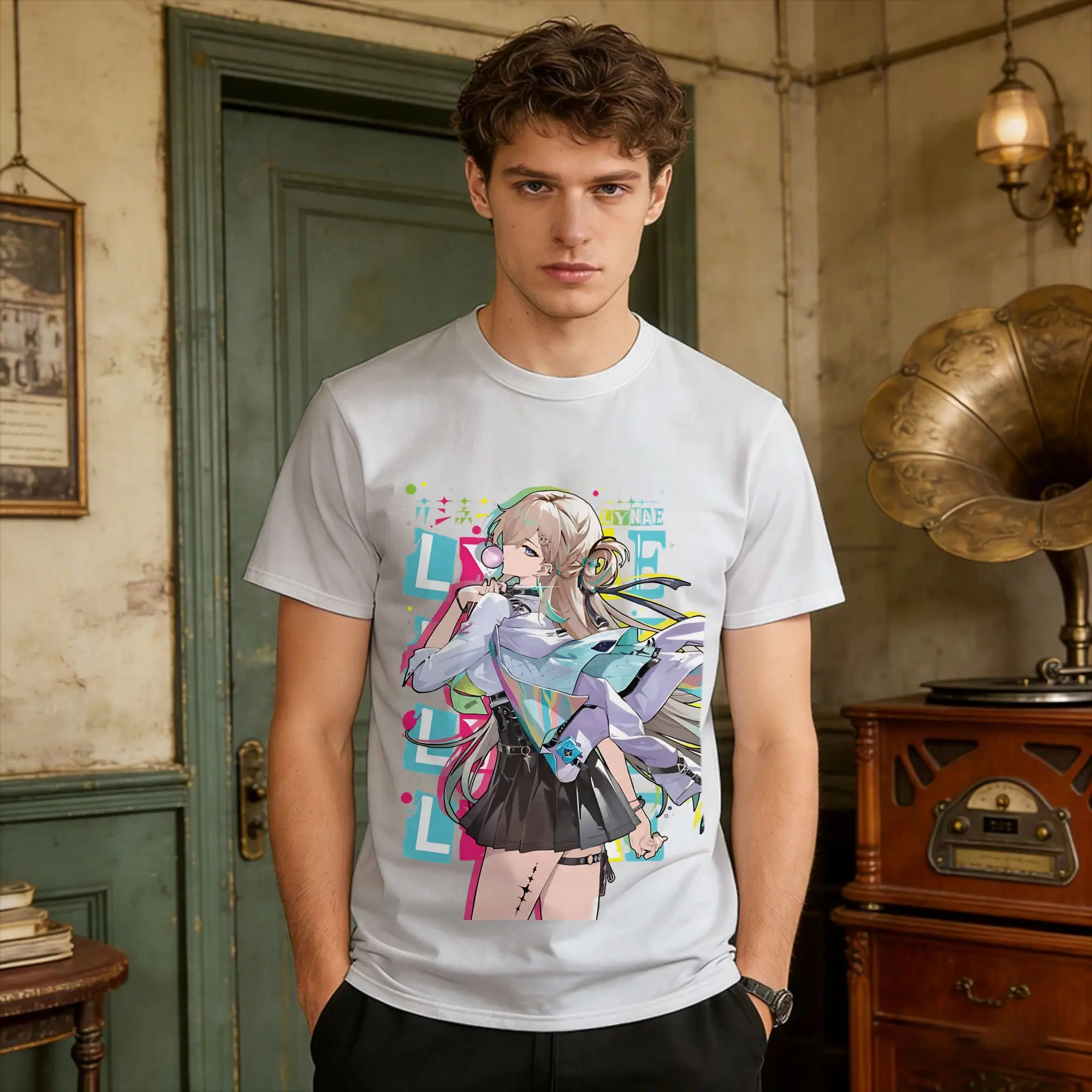 Camisetas Wuthering Waves Lynae para hombre, camisetas de algodón puro, camiseta Vintage de manga corta de verano, camiseta informal Harajuku con cuello redondo