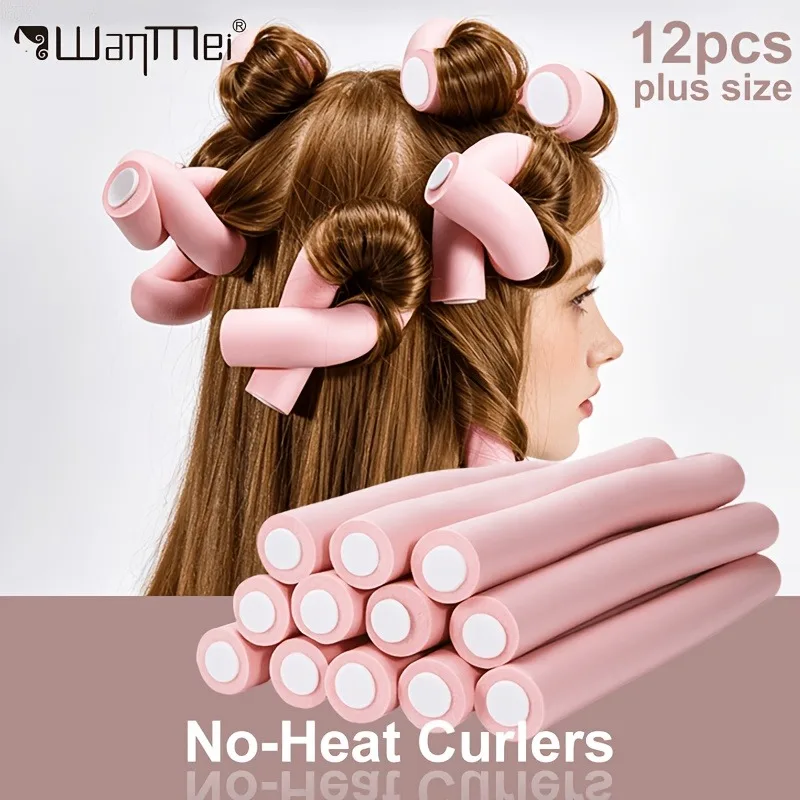 24PCS Plus Size Oversize Heatless Hair Curlers, Flexible Bendable Twist Foam Flexi Rods, No Heat Sleep In DIY Hair Rollers Styling Set for Long Thick Hair Natural Curls
