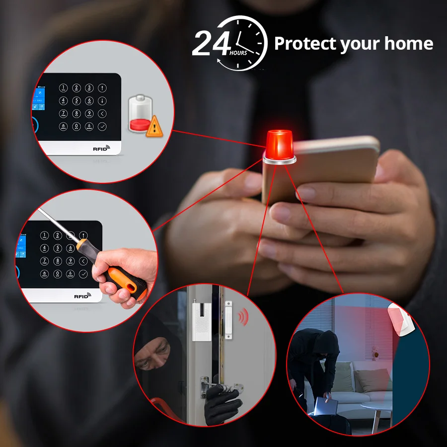 WG-11 Home Security Alarm System WIFI/GSM Connection Mobile Wireless Burglar Alarm Kit with Motion Sensor Siren