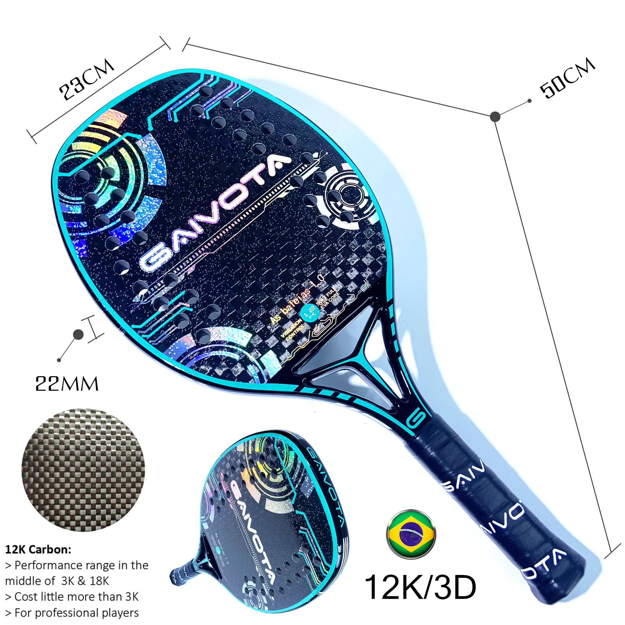 GAIVOTA-Raquete de Beach Tennis com superfície áspera e mochila, 3K, 12K, 18K, Novo, 2023