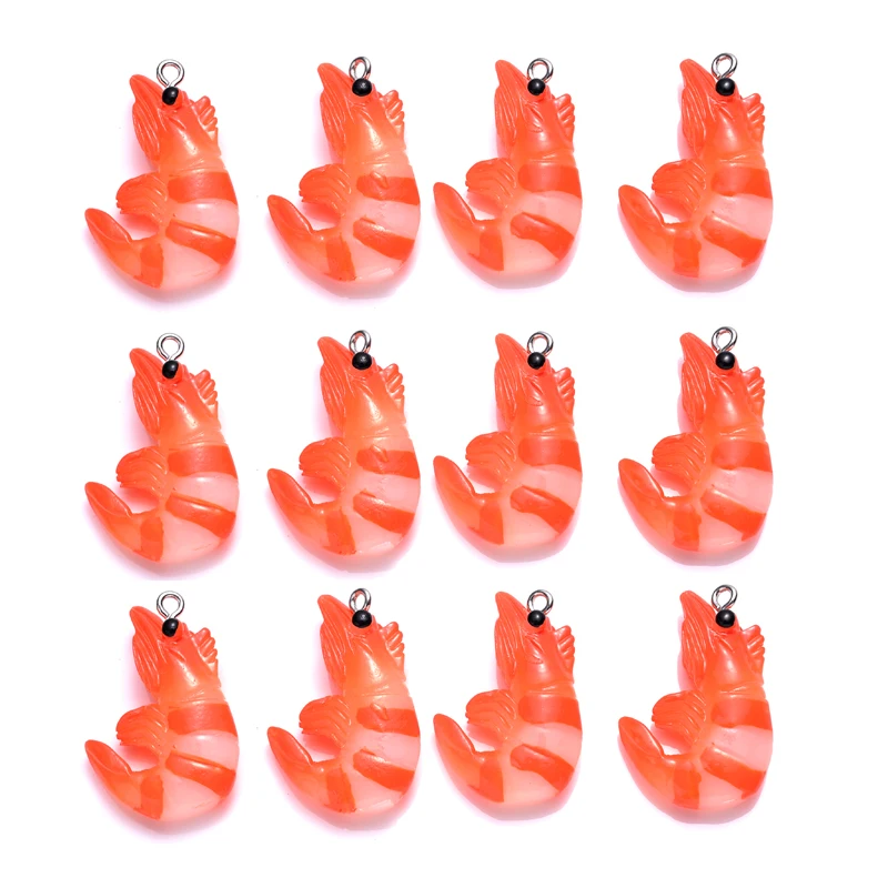 10Pcs Charms Simulation Shrimp 20x30mm Resin Pendant for Earring Bracelet Necklace Keychain DIY Jewelry Making Accessories