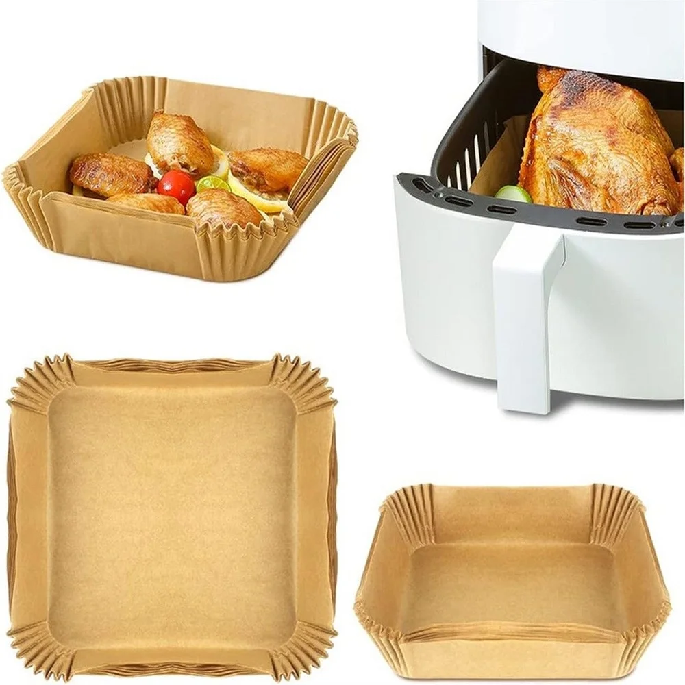 Papel cuadrado desechable para hornear, 50/100 Uds., papel para hornear freidora de aire, placa para barbacoa, revestimiento antiadherente para freidora de aire, papel absorbente de aceite para horno