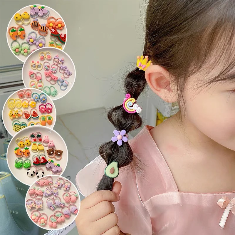 10Pcs/Set Bow Baby Girls Hair Bands Lovely Flower Bowknot Elastic Rubber Band Colorful Cartoon Kids Hair Ropes Headwear