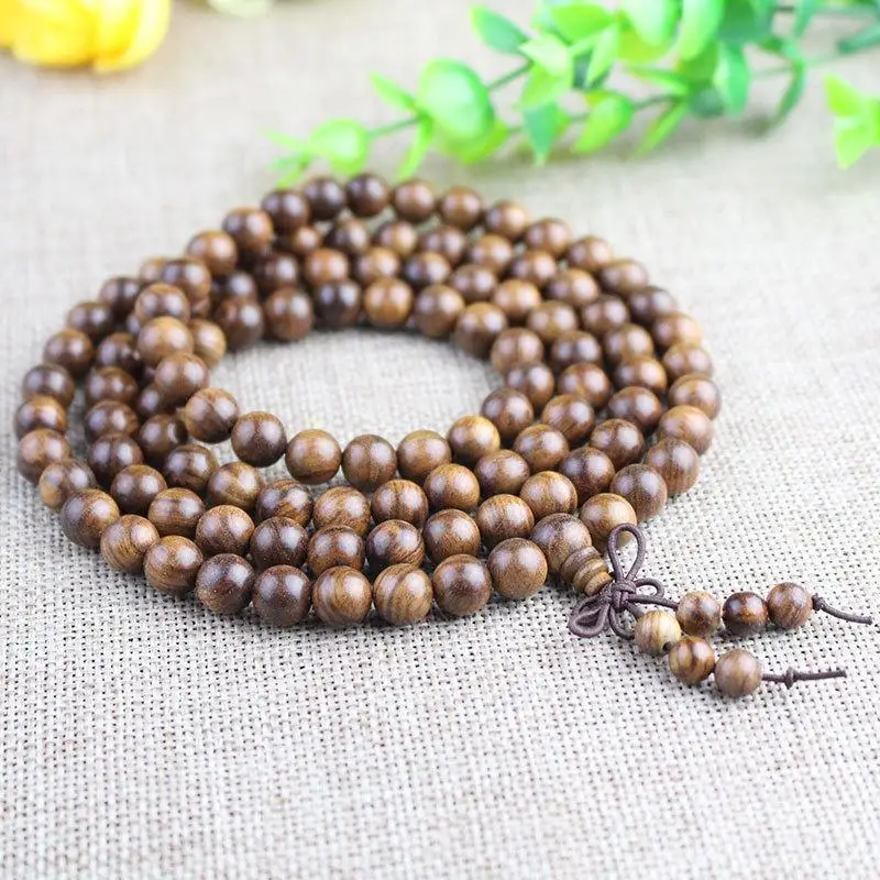 Natural Wood 108 Mala Beaded Bracelet Smooth Finish Mild Fragrance For Meditation Yoga Daily Wear
