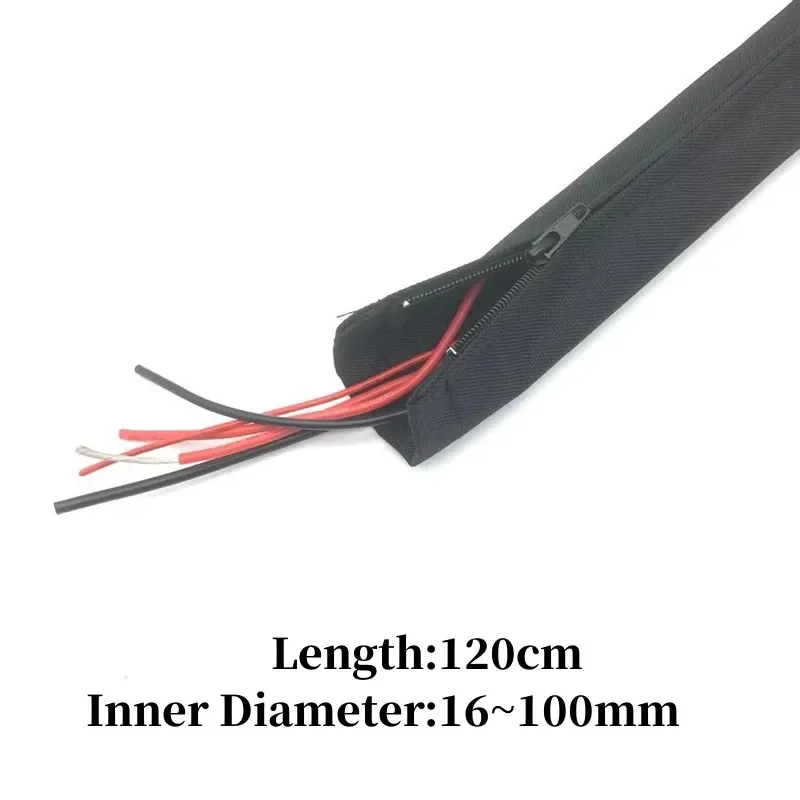 Black Braided Cable Sleeve Cable Heat-resistant Management Cable Protector Sorting Winding Sleeving 16-100mm Length 120cm