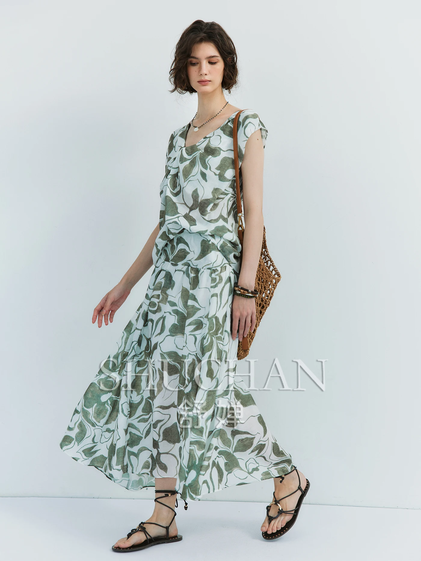 

Ramie, интеллектуальное культурное наследие, ручной работы из набивного топа без рукавов + юбка с принтом, комплект Conjuntos Feminino Elegante