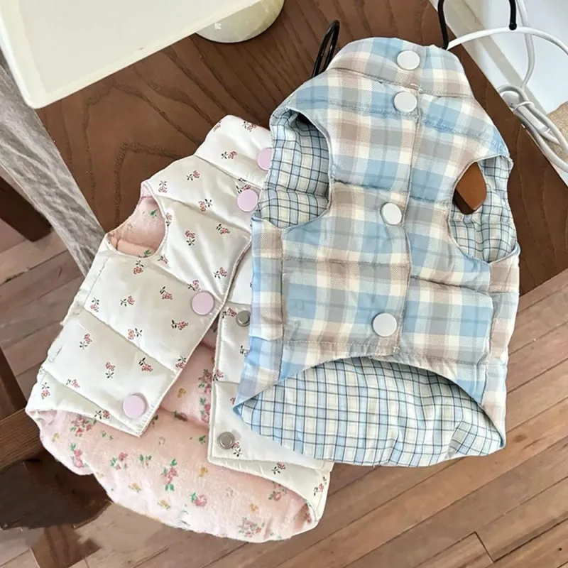 

Autumn and Winter Pet Pink Floral Plaid Coat Thickened Warm Vest Small Dog Teddy Coat Dog Clothes for Small Dogs Puppy Clothes