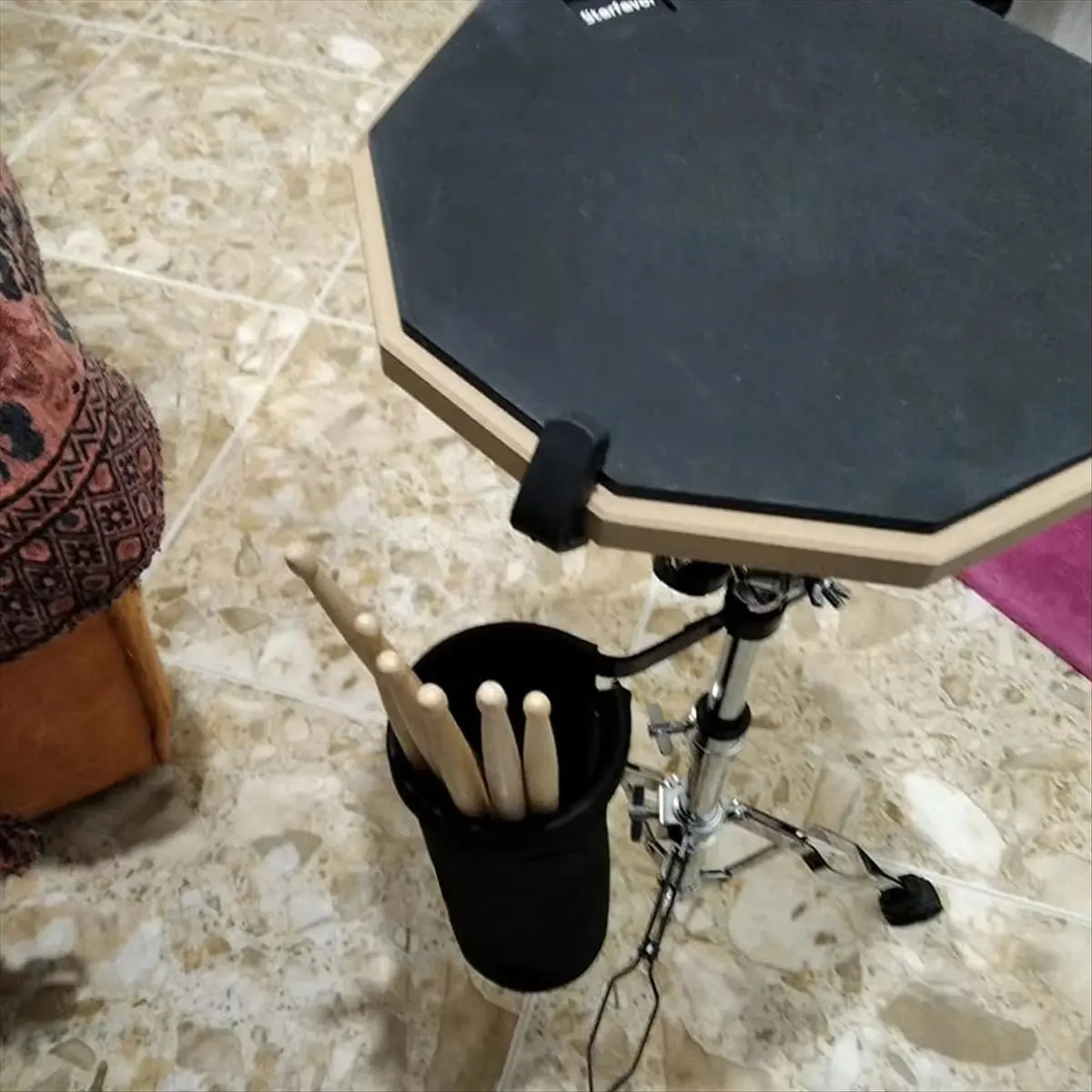 AT42 Drum Stick Holder Drumstick Bag for Drum Set Clamp on Stick Holder Bag Container with Clamp for Drum Stick