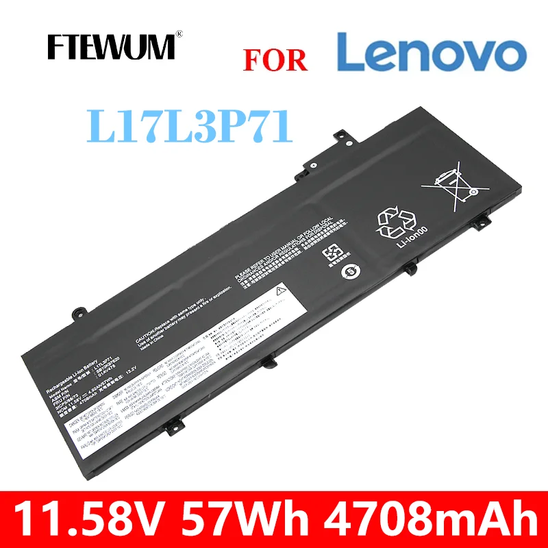 

L17L3P71 Laptop Battery 11.58V 4708mAh 57Wh 3 Cells For Lenovo ThinkPad T480S Series 01AV478 SB10K97620 01AV479 01AV480 L17M3P71