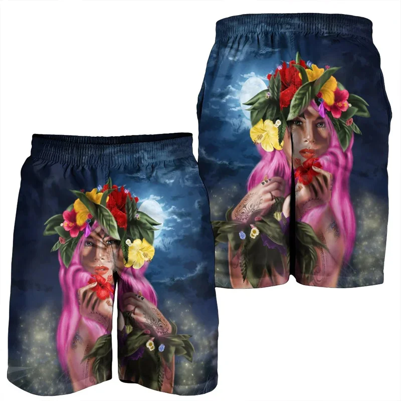 Hawaii Kanaka Colorful Girl Printed pantaloncini da spiaggia Hawaii da uomo pantaloncini corti da bagno polinesiani pantaloncini da ghiaccio da palestra Boy Board pantaloni corti