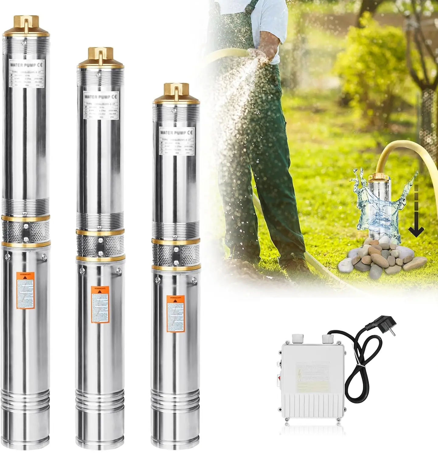 Pompe de puits profond en acier inoxydable avec câble de connexion, pompe submersible, pompe pour puits, conduites, fosses et cisternes