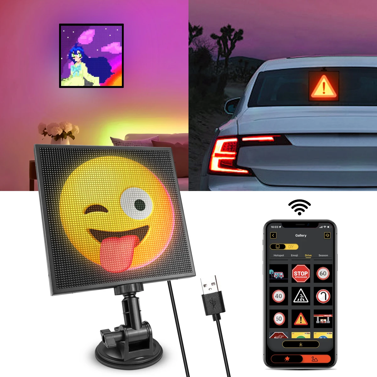 USB Powered LED Pixel Matrix Smart Display RGB Smart Digital Lamp Panel DIY Art Display With Sucket Room Decor APP Control