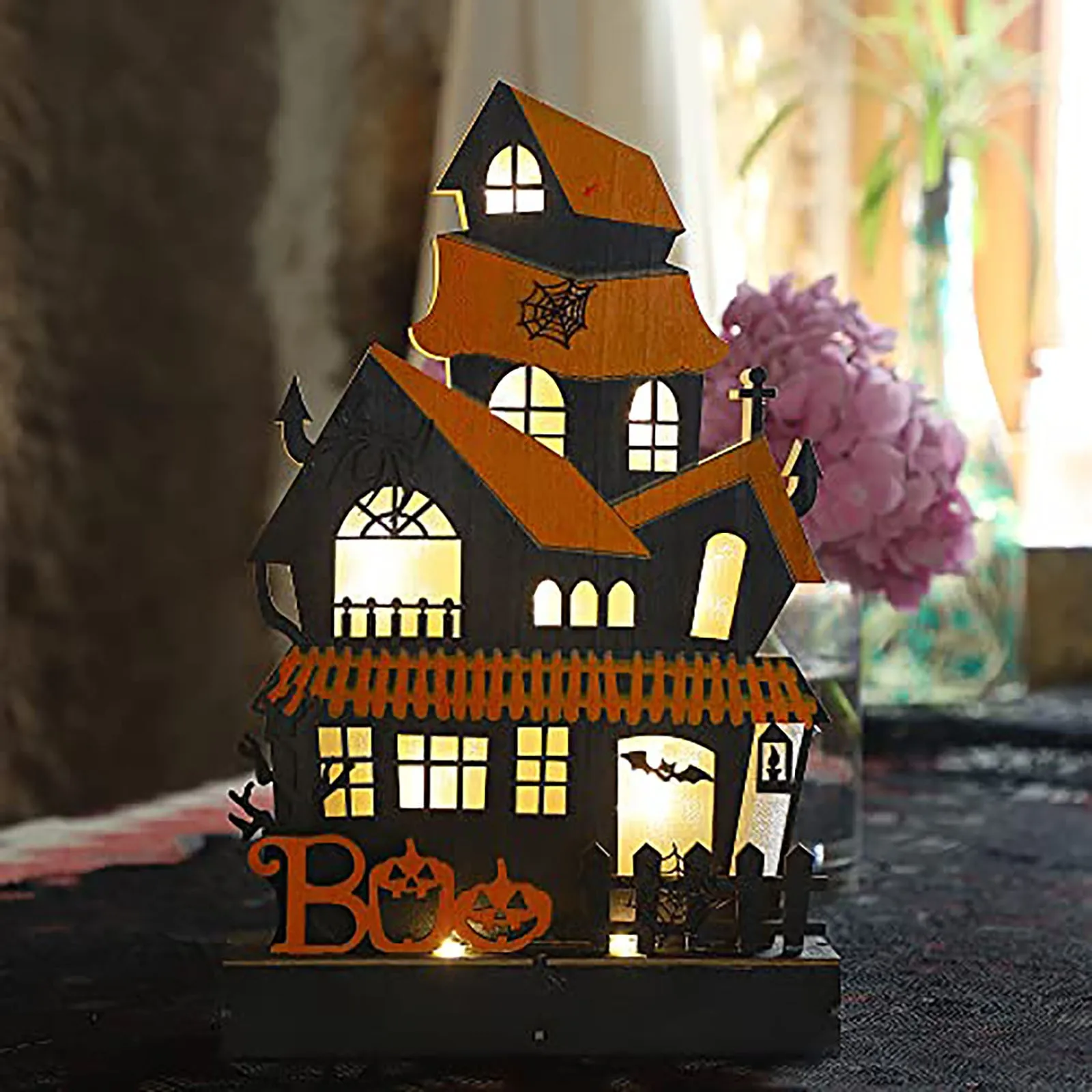 Halloween Pumpkin House Props Halloween Atmosphere Decoration Ghost Haunted House Party Glowing Wooden Halloween Ornaments