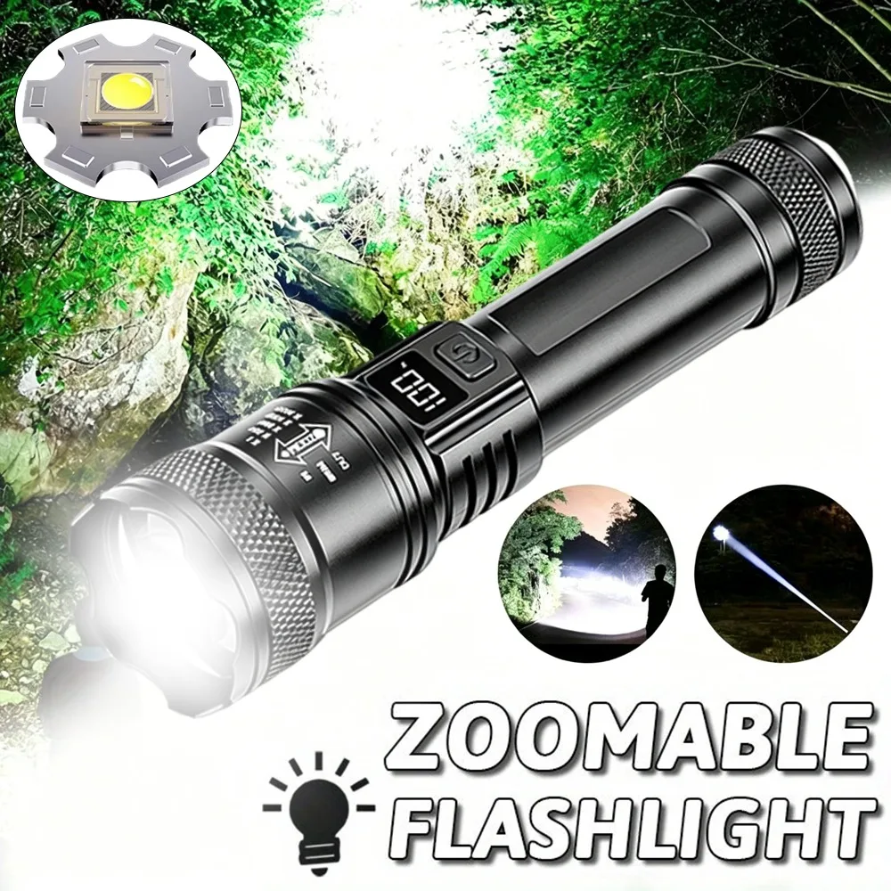 Super Bright LED Flashlight USB Rechargeable Torch with Built-in Battery Powerful Waterproof Light for Outdoor Fishing Emergency