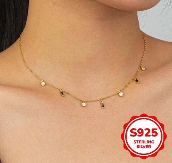 

S925 Genuine Sterling Silver Geometric Small Square Necklace for Women with Stand Trendy Sweet Light Luxury Refined Elegant