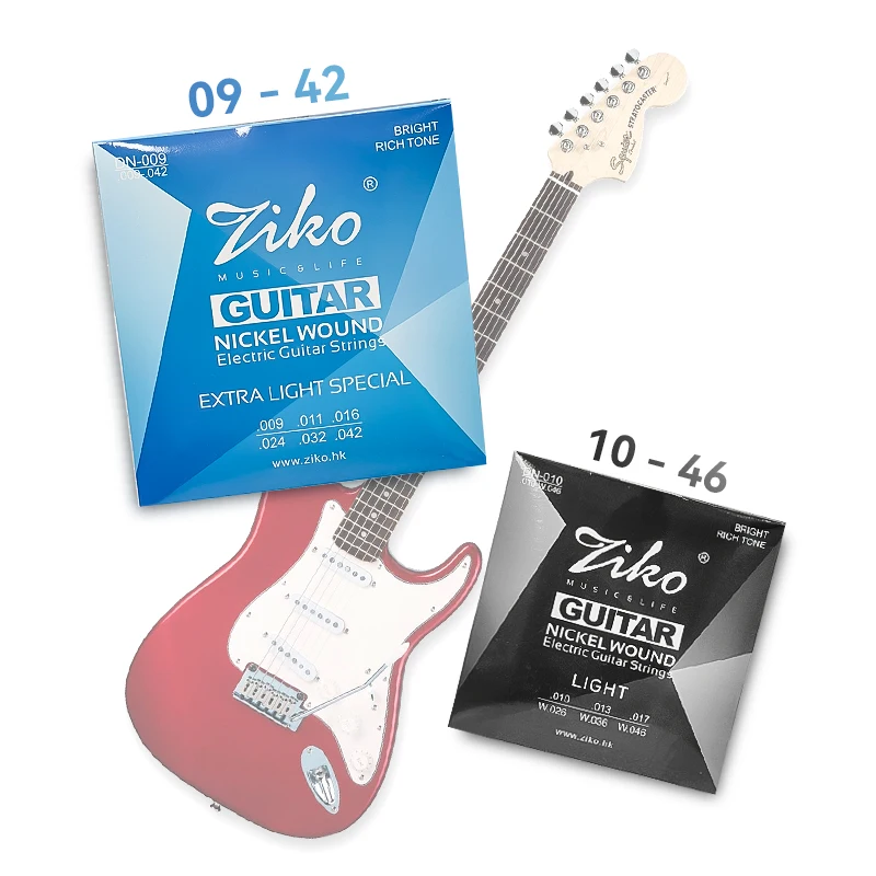 ZIKO Electric Guitar Strings DN09-42/10-46 Steel Core Nickel-plated Winding Guitar Strings 1-6 String Set, Guitar Accessories