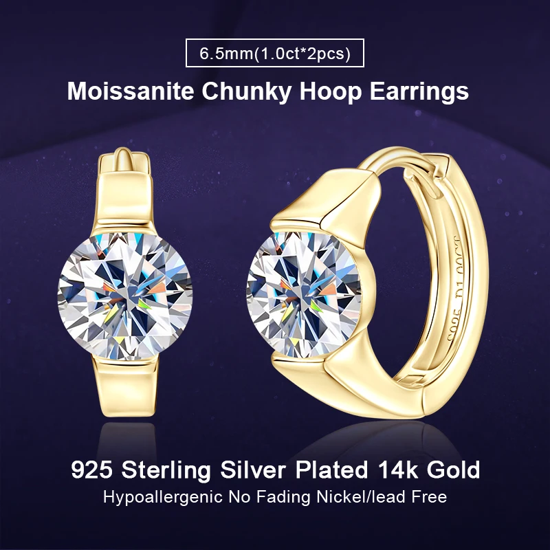 

IOGOU D цвет массивные серьги-кольца с муассанитом для женщин настоящее серебро 925 пробы с одним бриллиантом 6,5 мм 1 карат свадебные серьги модные ювелирные изделия