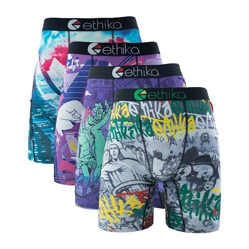 4Pcs ETHIKA Sexy Men Underwear Boxer Shorts Cueca Printed Panties Lingerie Underpants Boxershorts Plus Size Boxer Briefs XXXL