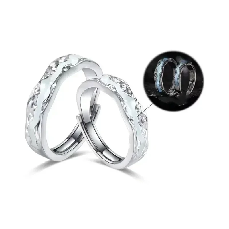 

2/1pcs Enamel Luminous Adjustable Finger Ring Vintage Luxury Love Couples Rings Glow in Dark Y2K Jewelry Valentine's Day Gifts