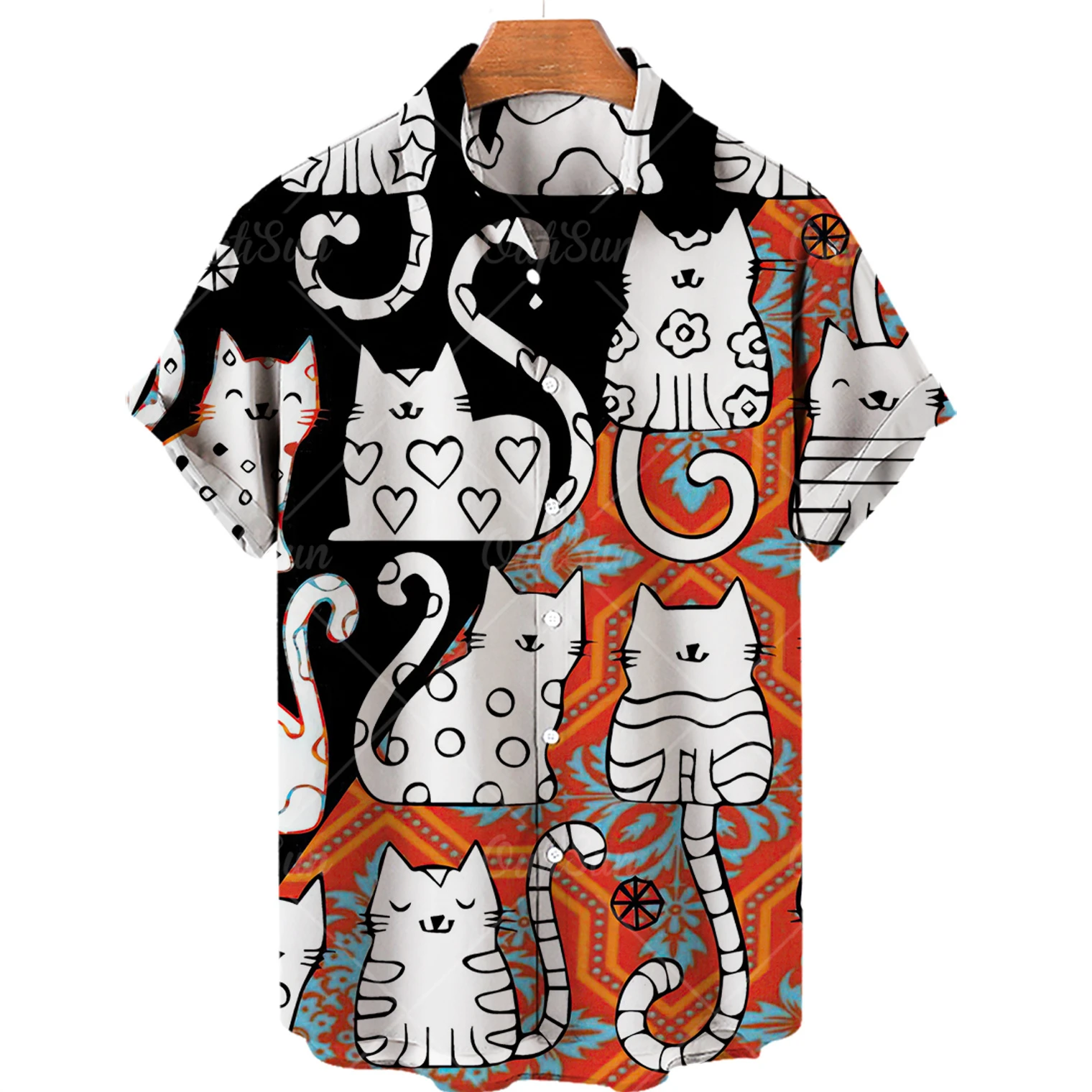 

Men's Oversized Cat Pattern Masculina Summer Hawaiian Shirts Social Floral Camisa Cartoon Men Graffiti Clothing New Custom 2023