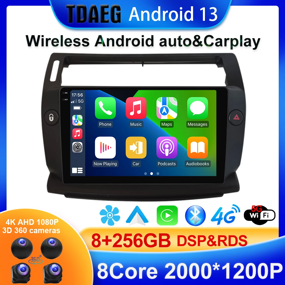 

256G 8Core Carplay auto 256G Android 13 Car Radio Multimedia Player for Citroen C4 C-Triomphe C-Quatre 2004-2014 GPS Navigation