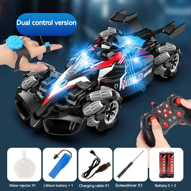 Dual Remote Control Off-Road Climbing Car 4WD RC Stunt Twist Car Gesture Sensor Watch Drift Atomizing RC Cars LED Light Kids Toy