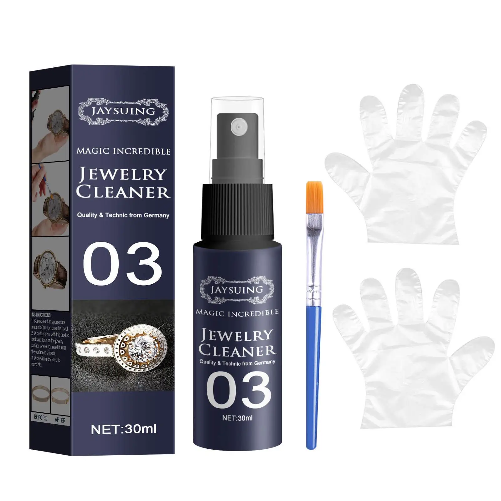 Jewelry Cleaner Cleaning Solution Tarnish Remover Stain-free Smooth Diamonds Gold Jewelry Clean Liquid Polishing Spray Kits