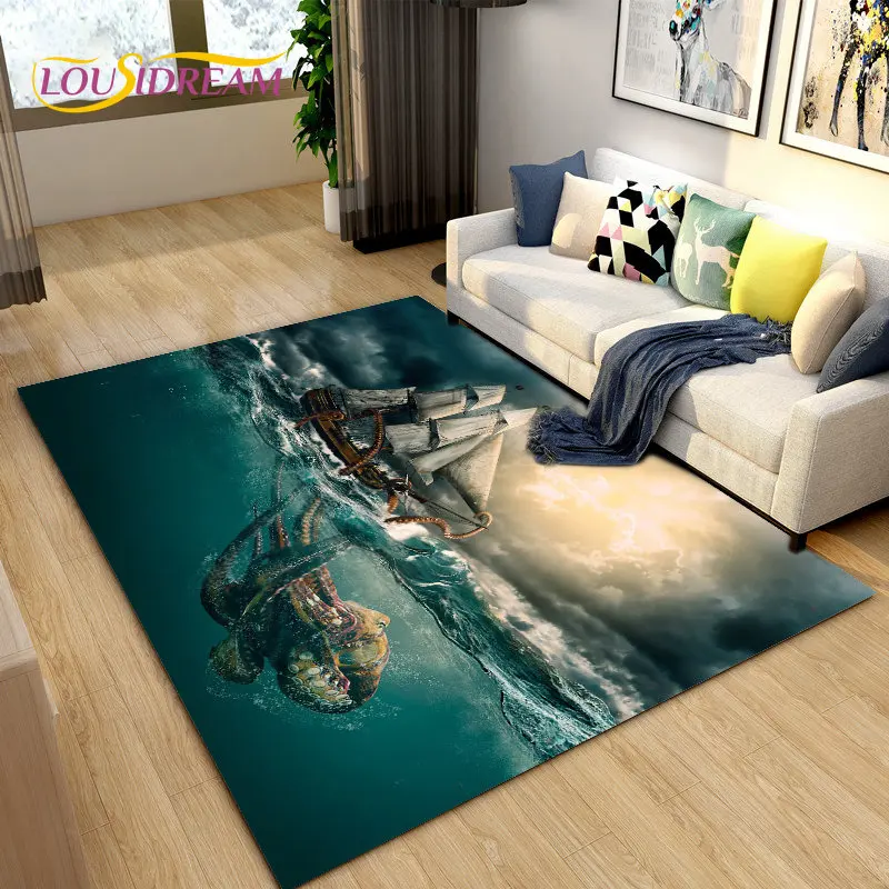 

Sea monster, Boat Ship Barque Area Rug Large,Carpets Rug for Living Bedroom Sofa Doormat Decoration,Kids Play Non-slip Floor Mat