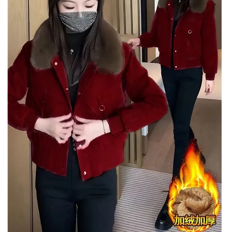 

Parkas Hip Hop Womens Winter Waistband Multi-Pocket Ruffled Aesthetic Diagonal Skin-Friendly Side-Button Fur-Collar Flocking Hot