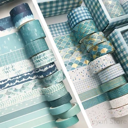 Cintas washi decorativas de Océano Azul, juego de cintas washi de color sólido, cinta adhesiva para diario, álbum de recortes, pegatinas diy