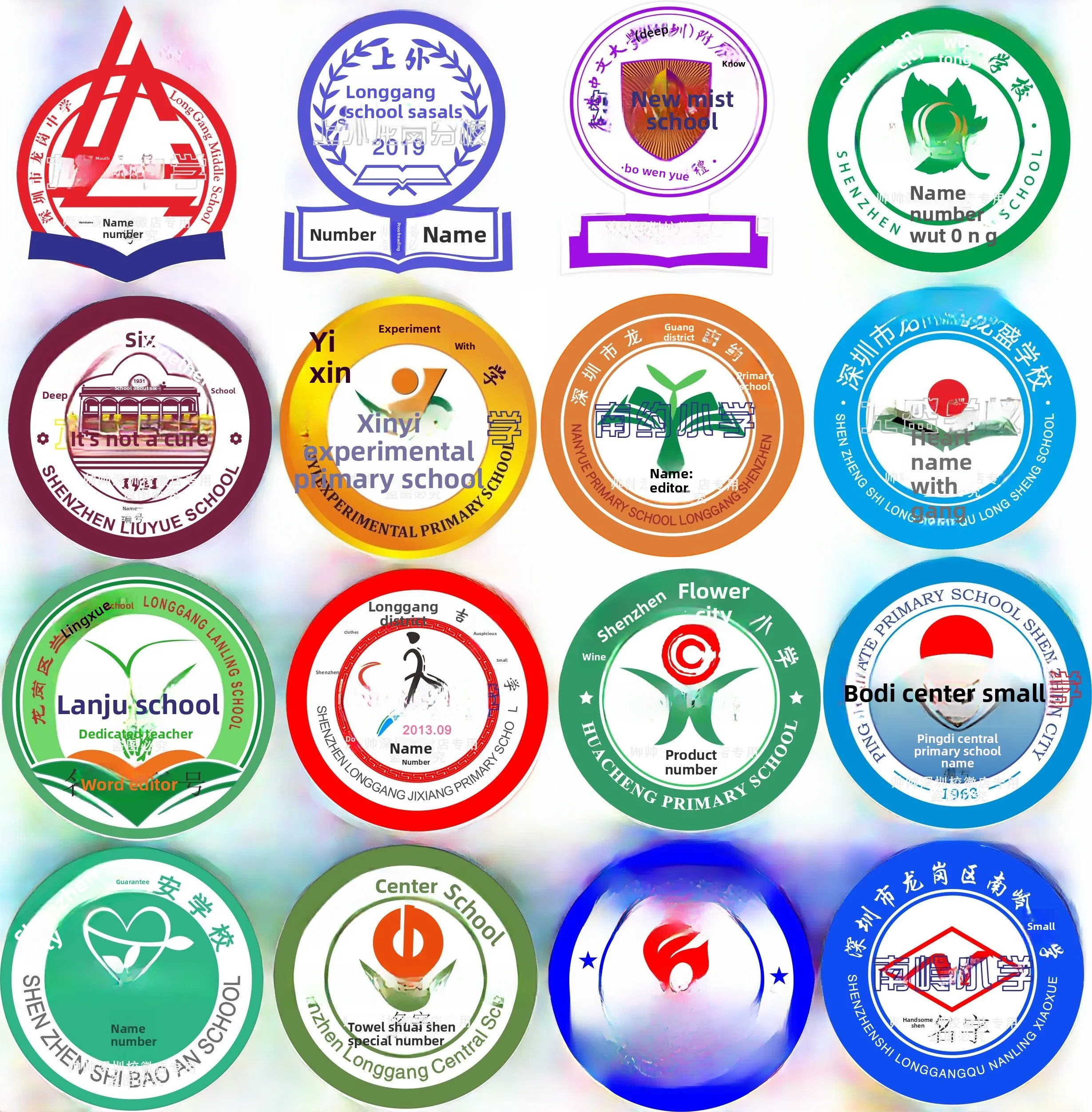 emblema-escolar-longgang-honeysuckle-escola-de-linguas-estrangeiras-jianwen-xingwen-escola-de-ensino-fundamental-e-medio-lo