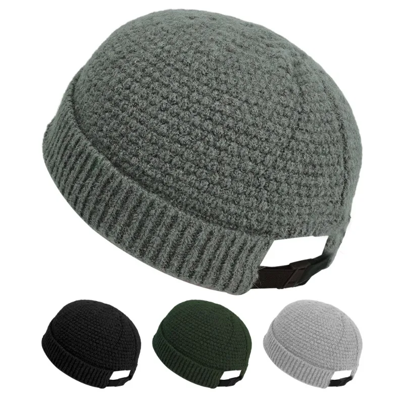 Men Skullcap Street Style Hip Hop Beanies Brimless Melon Cap Cuff Docker Fisherman Beanies Hats Winter Warm Wool Knitted Bonnet