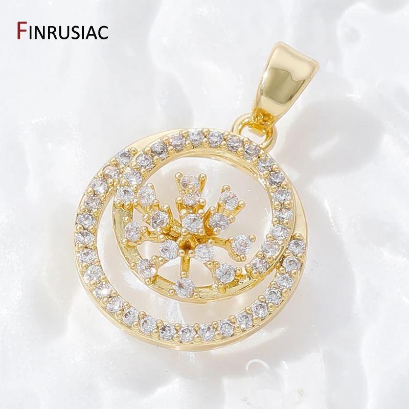 18K Gold Plated Inlaid Zircon Bird/Dragonfly Pendants For Necklace Making,Brass Flower Circle Charms,DIY Jewelry Making Findings